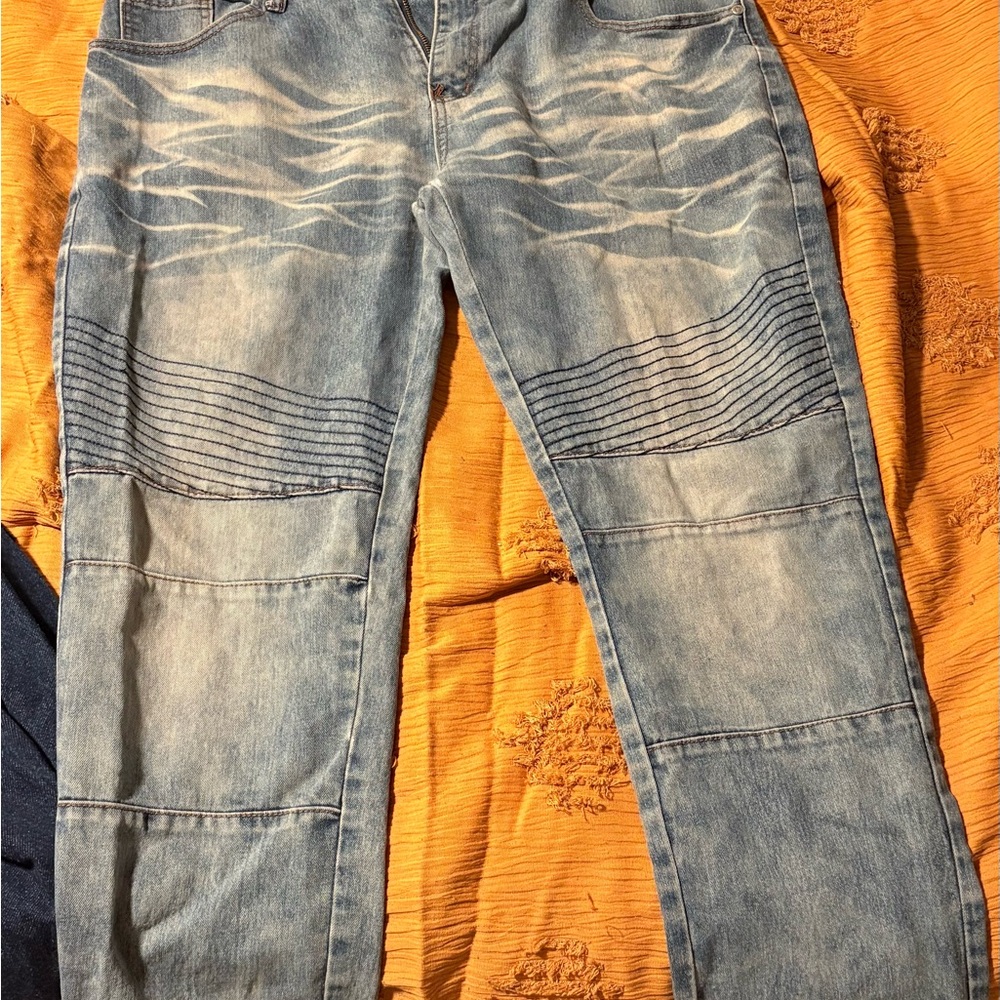 Stylish Blue Denim Jeans with Unique Stitching